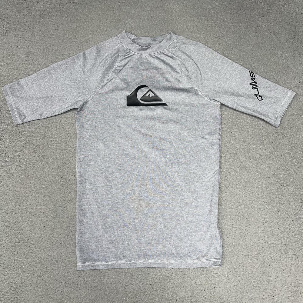 Quiksilver All Time Rash Guard Youth Size L (14) Gray Beach Surf Swimming Shirt